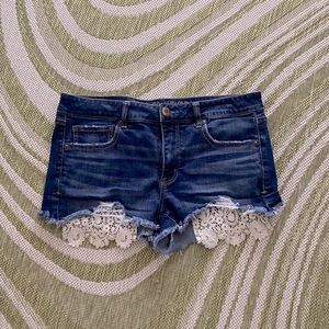 American Eagle Shortie Denim Shorts with Lace Pockets